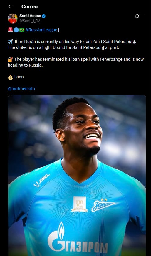 Otro de los periodistas especializados en fichajes informó que el atacante de 22 años se encuentra camino a Rusia - crédito @Santi_J_FM / X