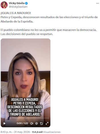 Vicky Dávila denunció riesgos para la democracia por negativa presidencial a reconocer resultados - crédito @VickyDavilaH/X
