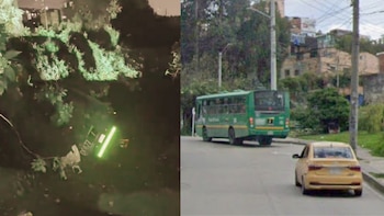 Alimentador de Transmilenio, un taxi y una camioneta protagonizaron un fuerte choque y terminaron volcados en una pendiente