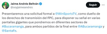 El Bukele colombiano solicitó poner pantallas gigantes en diferentes puntos de Bucaramanga - crédito @soyjaimeandres/X