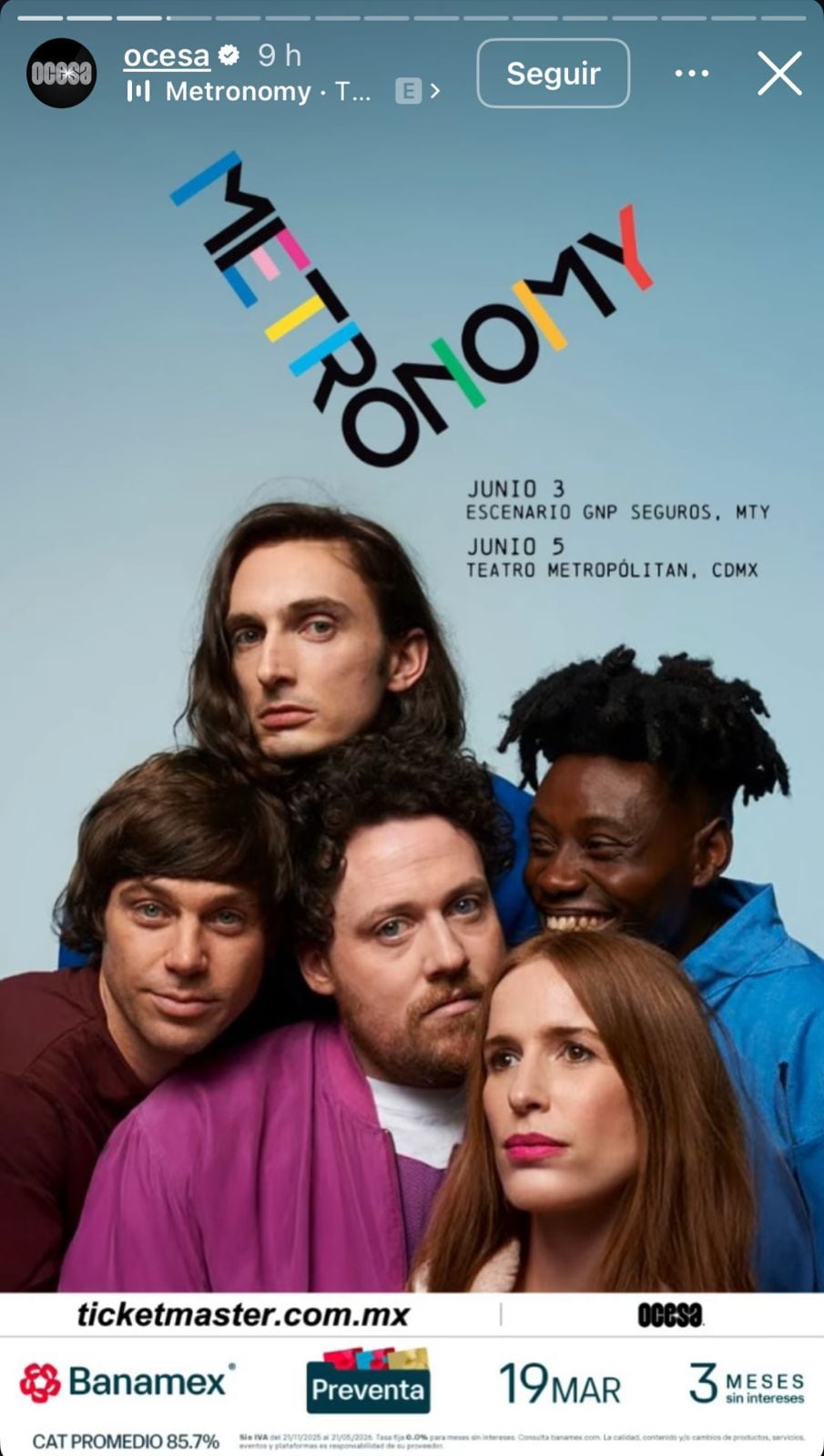 Las presentaciones de Metronomy en Monterrey y Ciudad de México prometen experiencias únicas para los fans de la banda británica. (Instagram/ @ocesa)