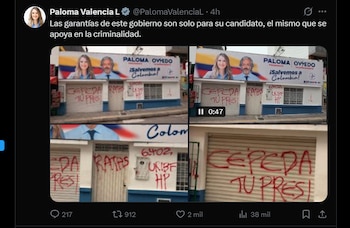 Los grafitis en la sede del Centro Democrático incluyeron frases como “Cepeda tu presi, ratas y 6.402...”, generando tensión política - crédito X