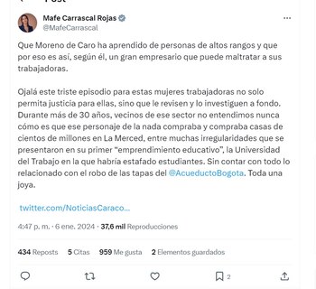 María Fernanda Carrascal arremete