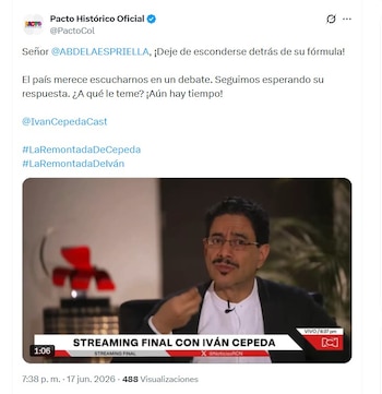 Iván Cepeda reiteró su invitación a Abelardo de la Espriella para realizar un debate público que permita contrastar propuestas ante los electores - crédito @PactoCol/X