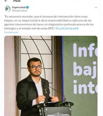 Superintendente de Salud habla del proceso de intervención a EPS del país - crédito @Supersalud
