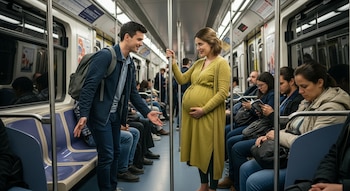 Un hombre cede su asiento