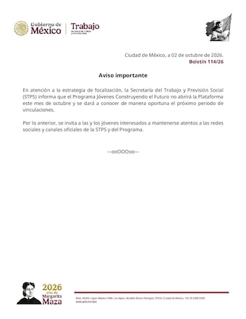 Comunicado oficial del Gobierno de México emitido en papel blanco con logotipos institucionales en la parte superior y texto en el centro