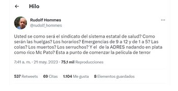 Tuit de Rudolf Hommes, exministro