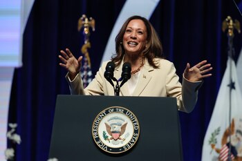 Harris aseguró el apoyo de la mayoría de los delegados para la Convención Nacional Demócrata (EFE/Brian Spurlock)