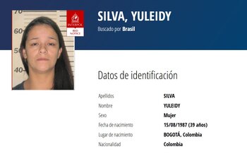 La colombiana Yuleidy Silva se presentó con una identidad falsa para burlar la orden judicial por parte de la justicia de Brasil, pero se confirmó que sobre ella pesaba una circular roja de Interpol - crédito Interpol / sitio web
