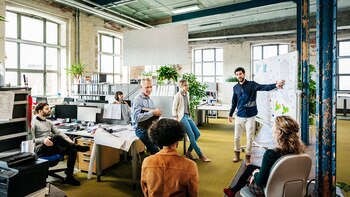 A manager is addressing his