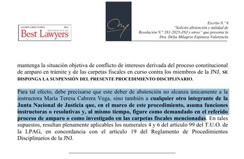 Escrito de Delia Espinoza a la JNJ.