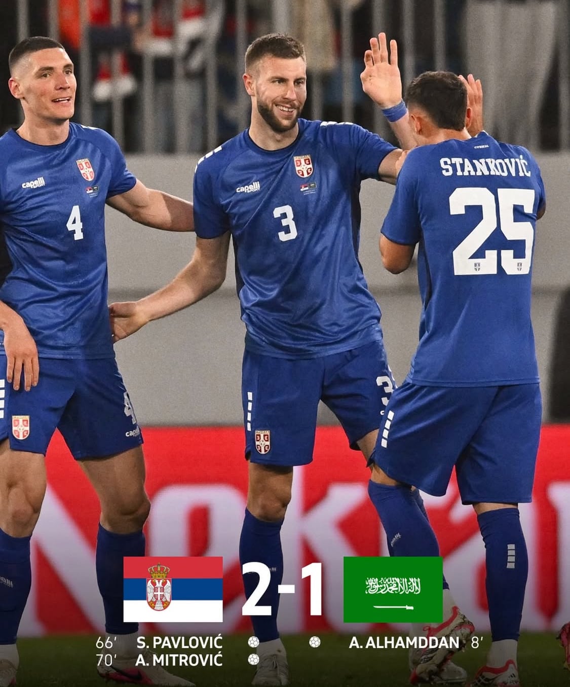 La Selección de Serbia derrotó a Arabia Saudita por 2-1 en su último partido amistoso. (Instagram/ Selección de Serbia)