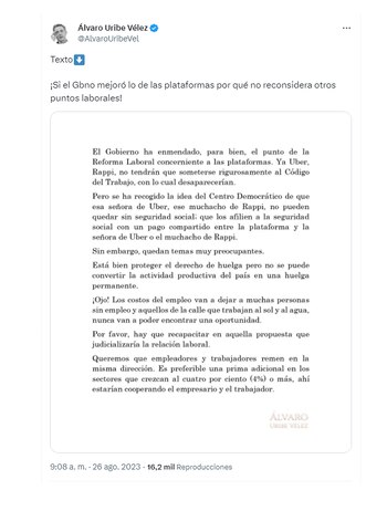 El expresidente ponderó que se