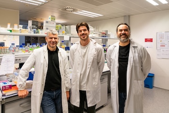 De izquierda a derecha: Manuel Rodríguez Concepción, Pablo Pérez Colao y Jorge Lozano Juste (UPV)