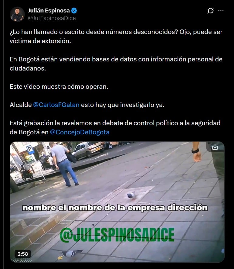 Un vendedor en Unilago ofrece bases de datos con información sensible como nombres, cédulas y teléfonos a cambio de sumas entre $100.000 y $200.000 - crédito @JulEspinosaDice / X