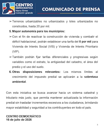 El proyecto no se limita a futuras liquidaciones. También dispone que las actualizaciones catastrales ya realizadas deberán ajustarse a los nuevos límites dentro de un plazo de dos meses - crédito @AlvaroUribeVel/X