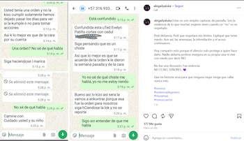 Abigail Yaluka postou uma captura de tela e disse que as ameaças continuaram após apontar Jhon Stiven Suárez Penilla – crédito @abigailyaluka/IG