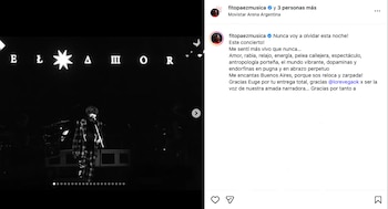 Un posteo del músico Fito Páez, cuya imagen se lo ve arriba del escenario, tras su último concierto