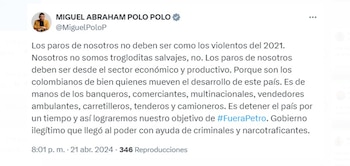 Congresista destaca la importancia de la movilización sin violencia en redes sociales - crédito @MiguelPolP/X