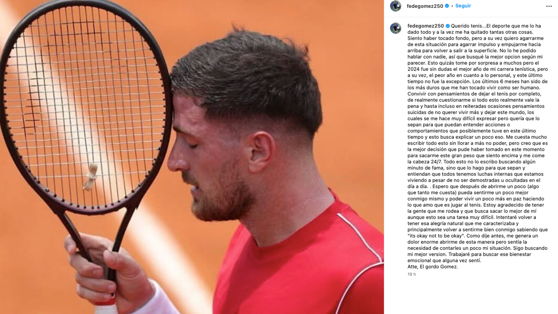 El posteo de Federico Gómez a principios de marzo de 2025 (Fuente: Instagram / fedegomez250)