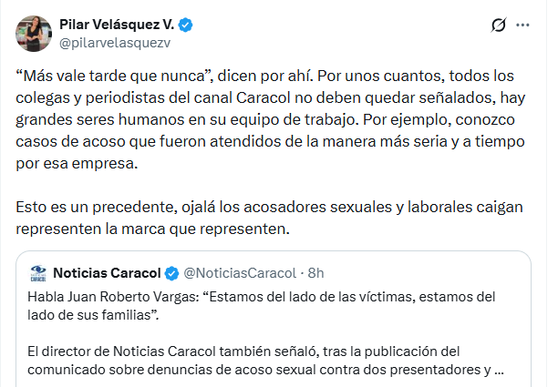 La periodista agradeció el respaldo para las víctimas - crédito Pilar Velásquez / X