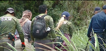 Integrantes de grupos de búsqueda y autoridades recorren un cañaveral en Cartago durante el operativo para localizar a Keibril Amira García Amador (Foto cortesía Noticias Repetrel Costa Rica).