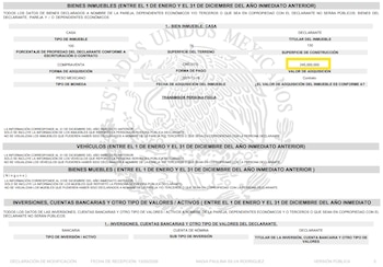 Documento publicado en el portal de transparencia de servidores públicos, donde se indica que la casa de Paulina Silva tiene un valor de 245 millones de pesos. (Foto: DeclaraNet)
