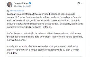 Enrique Gómez criticó el decreto 0966 del 4 de agosto de 2026 - crédito @Enrique_GomezM/X