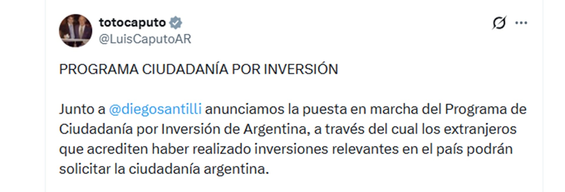 Luis Caputo - Ciudadanía por inversión