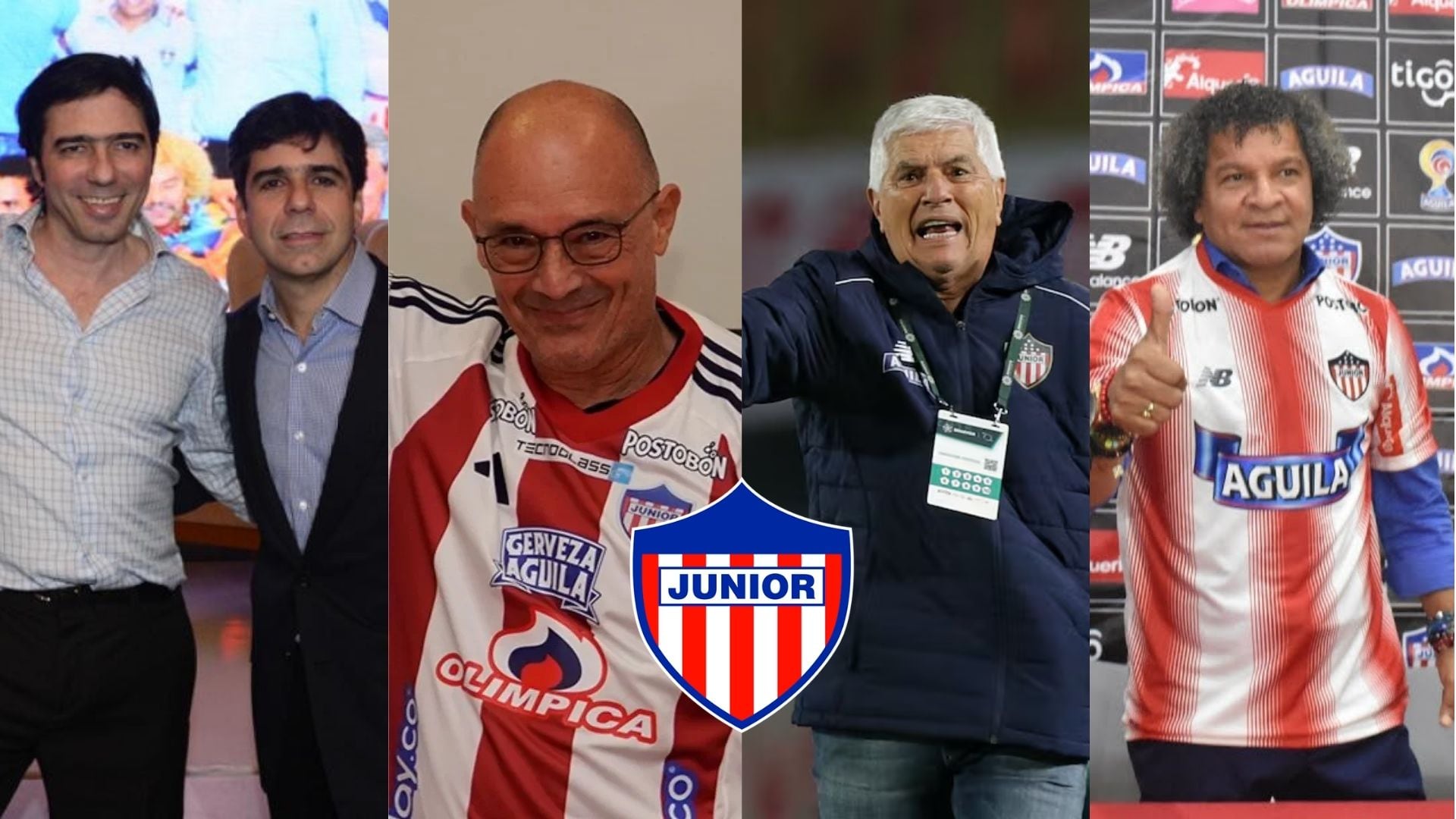 Alejandro y Antonio Char, que forman parte de los dueños del Junior de Barranquilla, Alfredo Arias que acaba de salir del equipo, Julio Comesaña, histórico técnico del club y Alberto Gamero que también tiene pasado en el equipo - crédito Colprensa/Junior