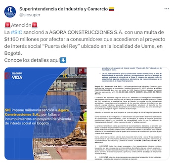 SIC sancionó a Agora Construcciones