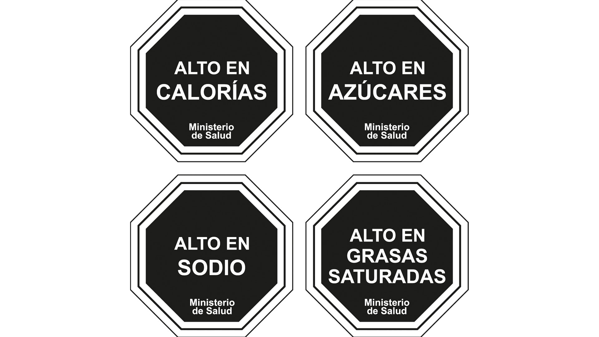 La Ley de Etiquetado y Publicidad de Alimentos de Chile combinó desde 2016 etiquetas de advertencia, restricciones de venta en escuelas y límites a la publicidad infantil (Ministerio de Salud de Chile )