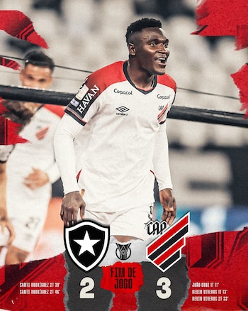 Kevin Viveros marcó doblete contra Botafogo y se acercó al liderato de la Serie A - crédito Athletico Paranaense