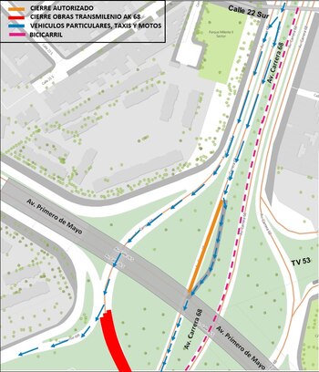 Anuncian cierres en la Avenida Carrera 68 con Primera de Mayo por obras del metro