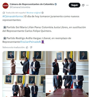 Diego González indicó que cuando una renuncia deja una vacante definitiva, la curul pasa al siguiente candidato de la misma lista, una vez exista certificación del Consejo Nacional Electoral, - crédito @CamaraColombia / X