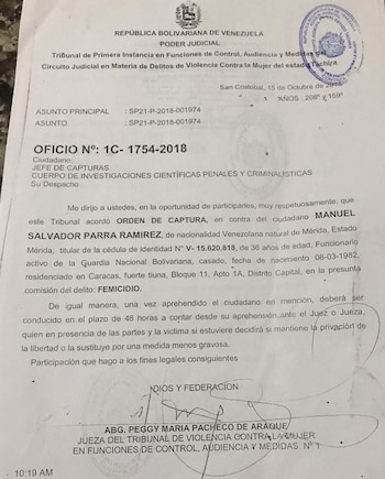 La orden de aprehensión contra