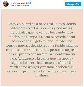 Comunicado de Andrea Luna tras