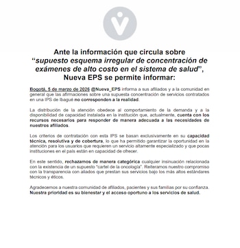 Nueva EPS aclaró que estas