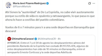 María José Pizarro calificó de contradictorio el gasto y cuestionó el uso de helicópteros para trayectos de apenas unos minutos - crédito @PizarroMariaJo/X