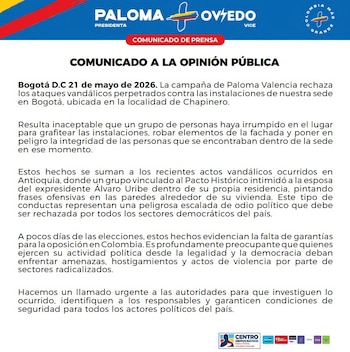 Campaña de Paloma Valencia rechazó ataques a su sede en Bogotá
