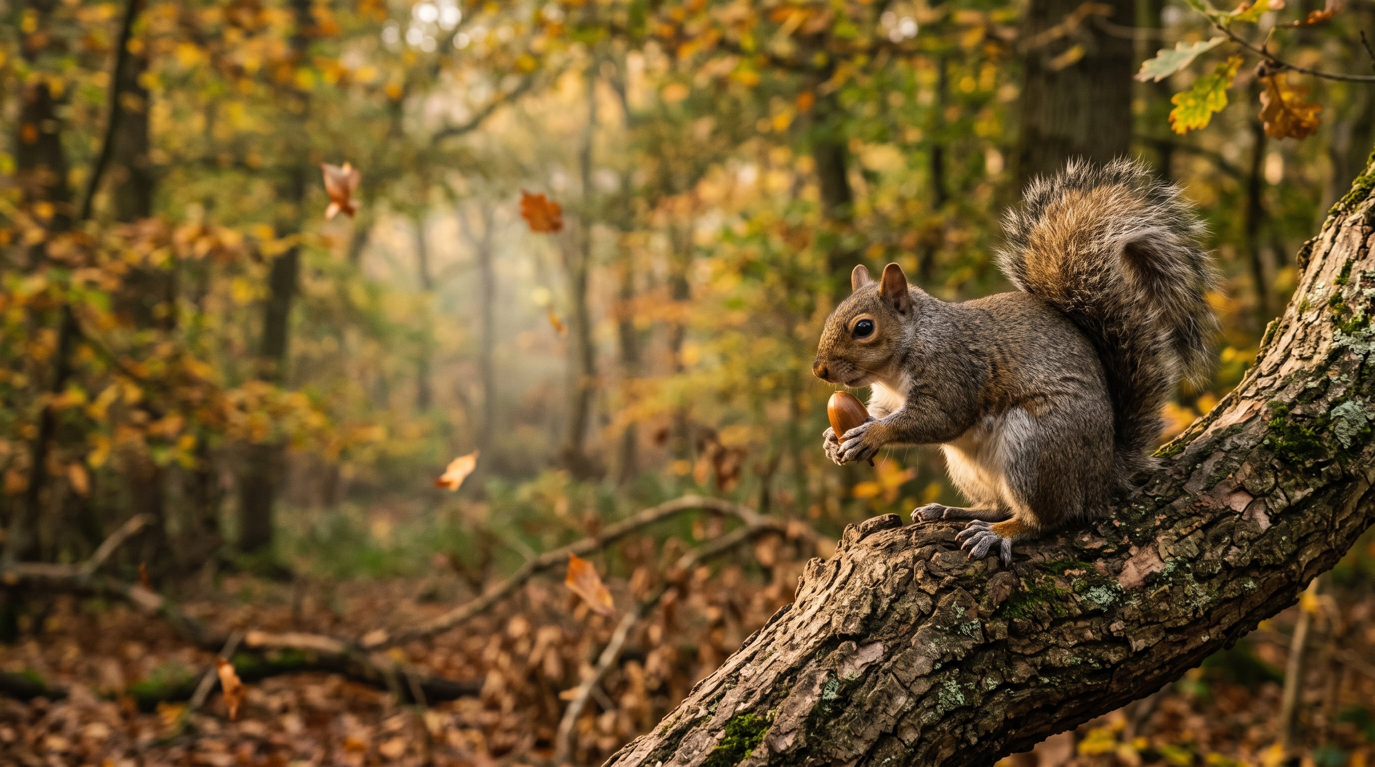 Las ardillas recolectan bellotas en otoño para acumular reservas de carbohidratos y lípidos antes del invierno (Imagen Ilustrativa Infobae)