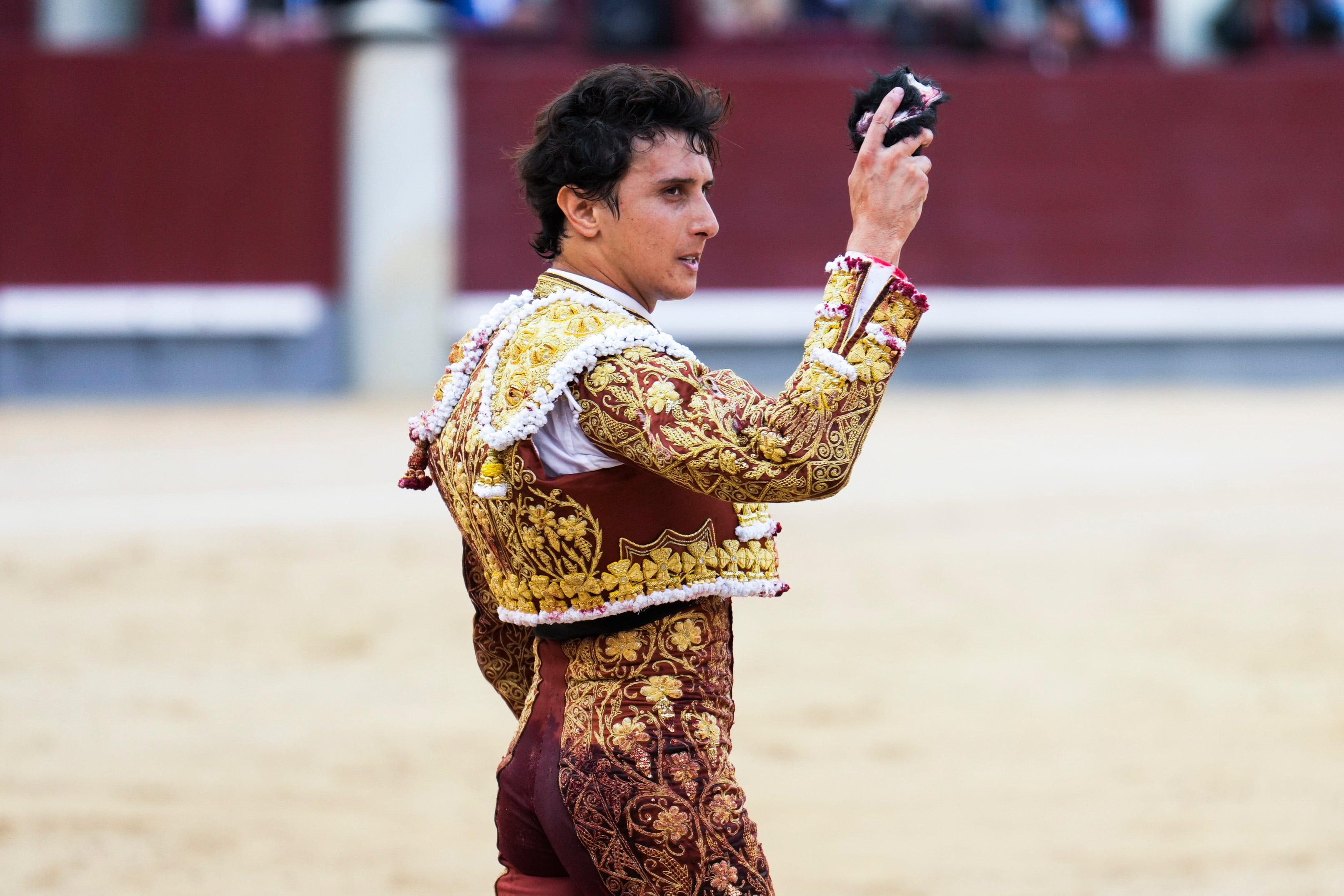 Cornada a Andrés Roca Rey en el momento de entrar a matar. EFE/Borja Sánchez-Trillo