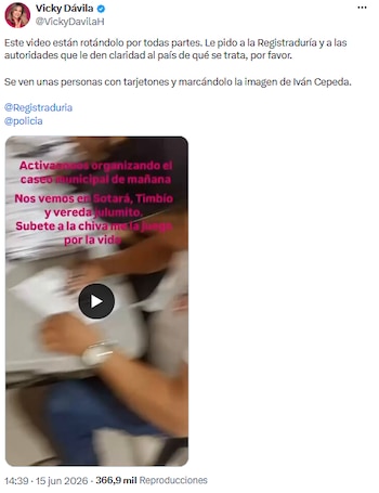 Vicky Dávila pidió a la Registraduría aclarar video viral sobre tarjetones marcados - crédito @VickyDavilaH/X