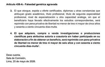 Comisión da el primer paso para sancionar tesis bamba.