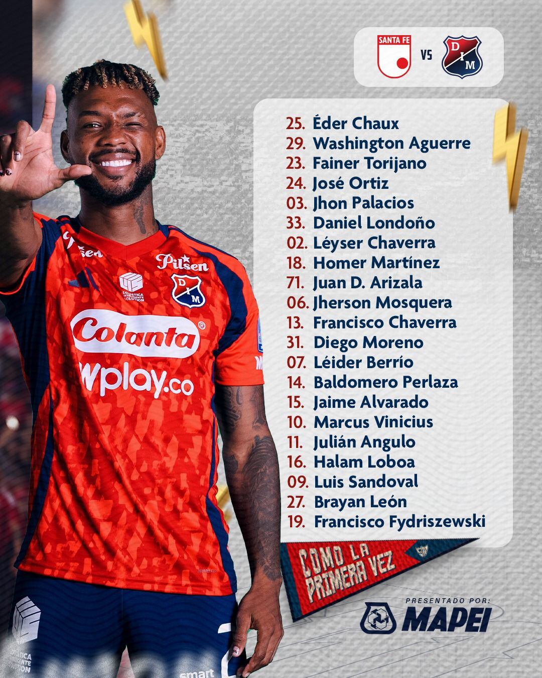 Este es el grupo de convocados que tendrá Alejandro Restrepo para su visita a Bogotá - crédito Jefatura de prensa de Independiente Medellín