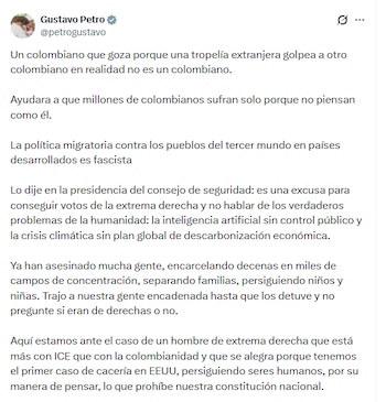 El presidente de la República de Colombia identificó la detención del activista como un caso de “cacería” en el país norteamericano - crédito @petrogustavo/X