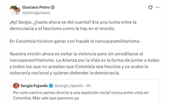 El presidente Gustavo Petro respondió a las críticas de Sergio Fajardo, que alertó sobre una posible crisis social ante la suspensión del proceso de empalme - crédito @petrogustavo/X