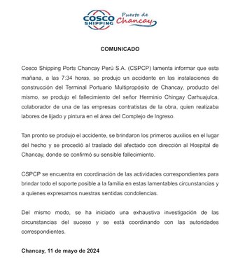 Comunicado de Cosco Shipping