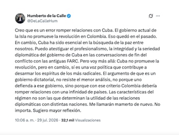 Humberto de la Calle sobre decisión de De la Espriella de romper con Cuba